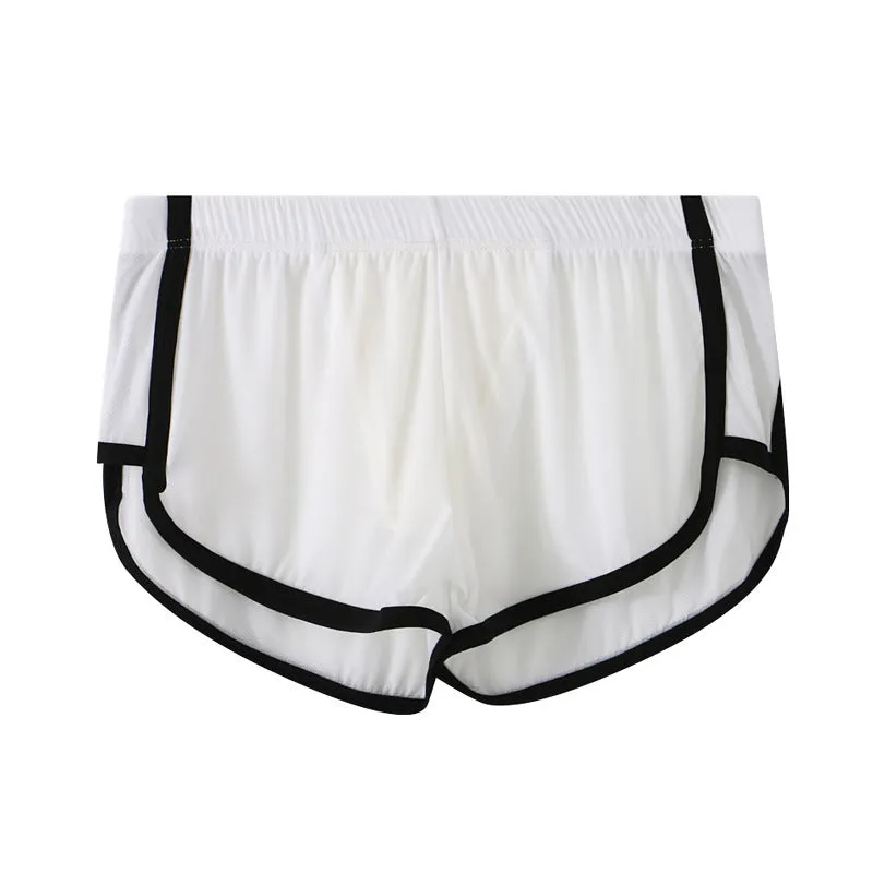 Men's ice silk mesh boxer shorts in various colours on a white background.