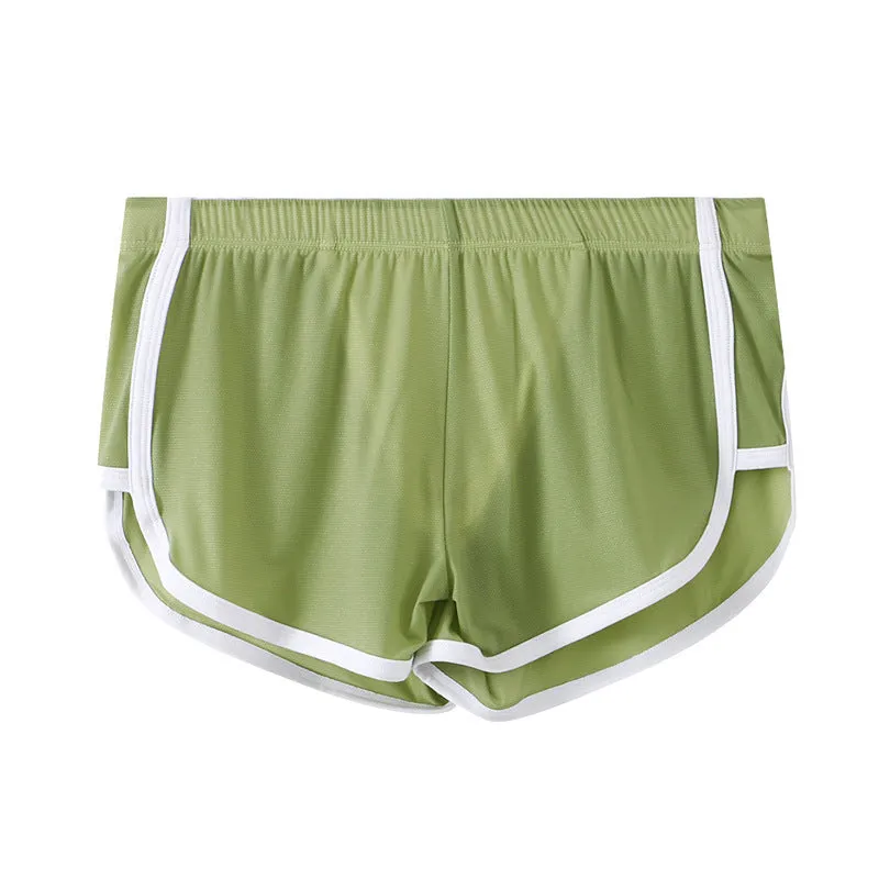 Men's ice silk mesh boxer shorts in various colours on a white background.
