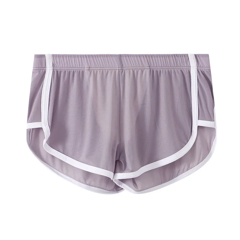 Men's ice silk mesh boxer shorts in various colours on a white background.