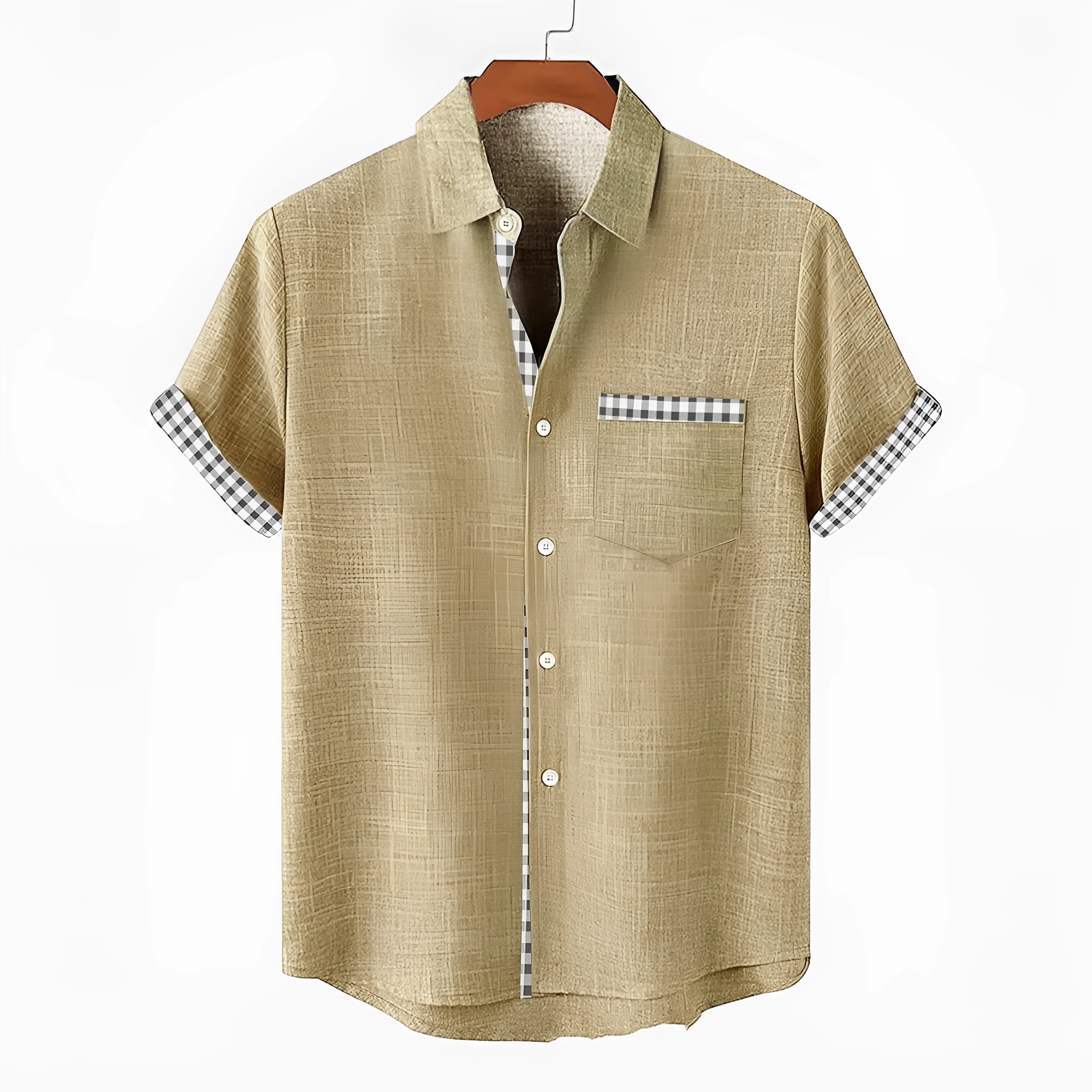 Linen short sleeve shirt with blue ocean fish pattern print, loose fit.