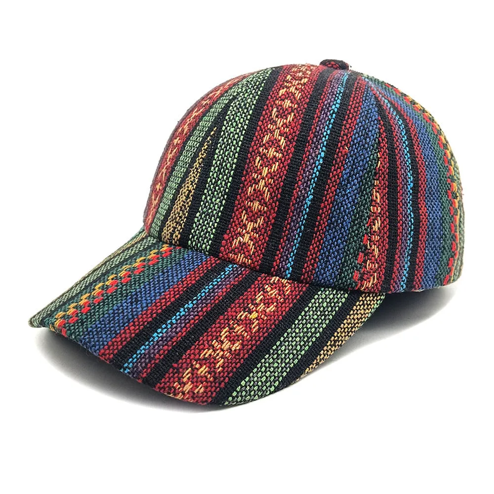 Women's bohemian-style polyester baseball cap with a dome crown, shown in one of eight available colours.