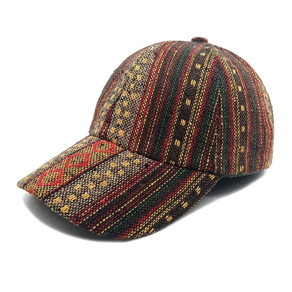Women's bohemian-style polyester baseball cap with a dome crown, shown in one of eight available colours.