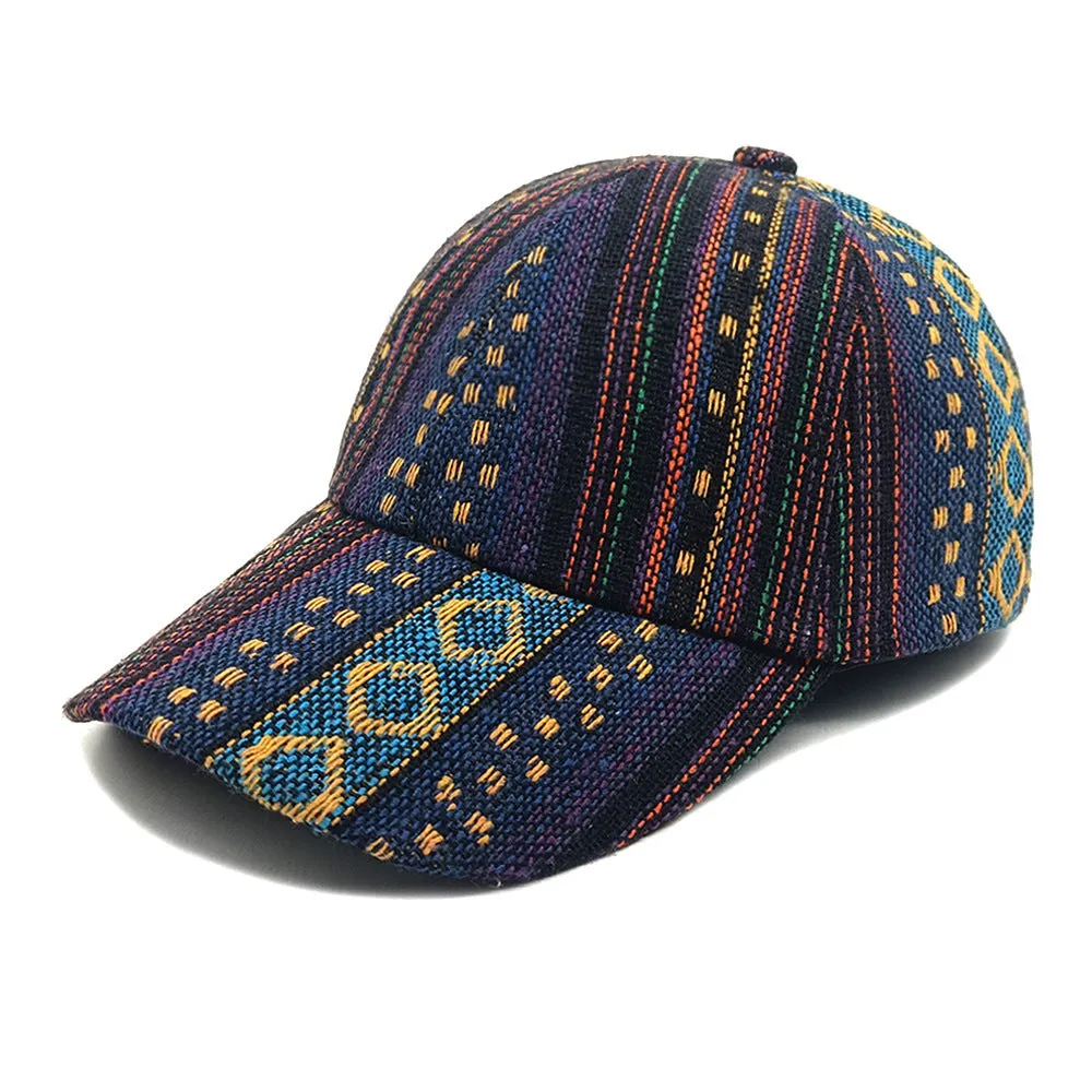 Women's bohemian-style polyester baseball cap with a dome crown, shown in one of eight available colours.