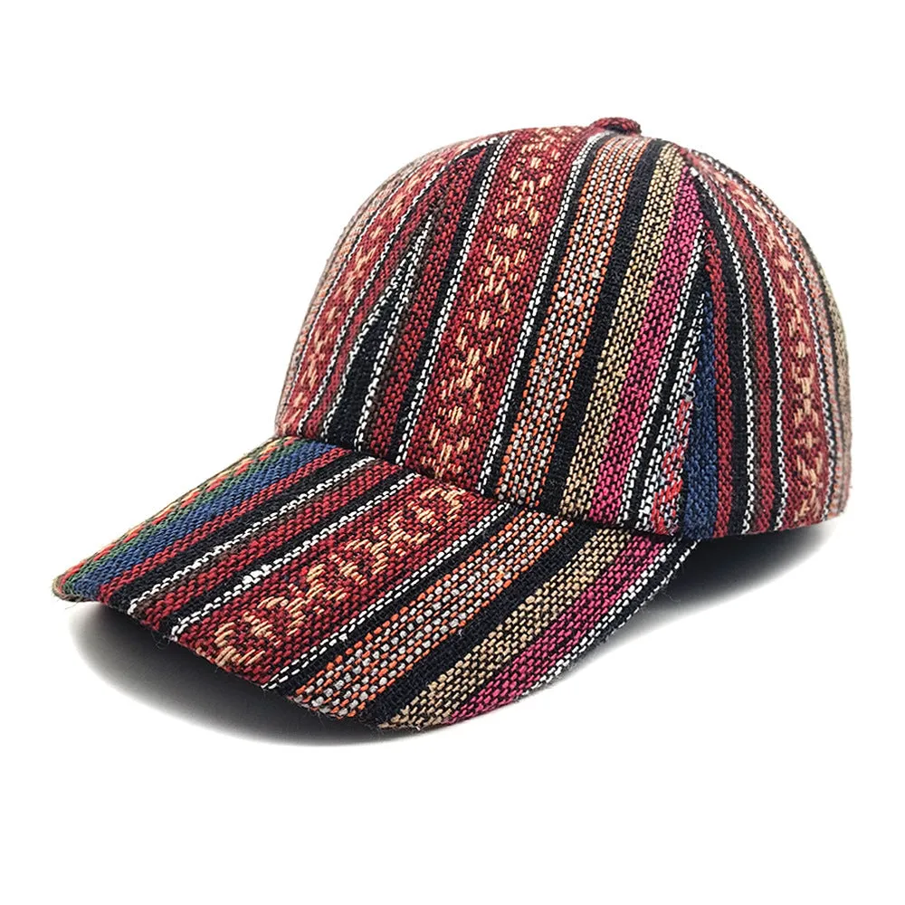 Women's bohemian-style polyester baseball cap with a dome crown, shown in one of eight available colours.
