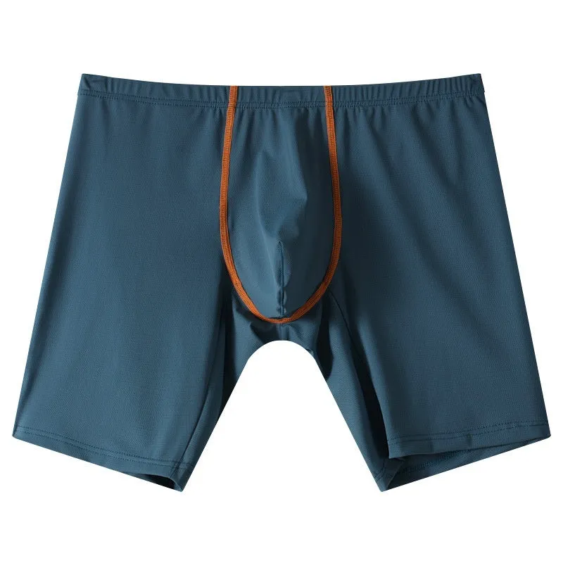 Men's nylon boxer shorts with a U-convex pouch design in multiple colours on a white background.