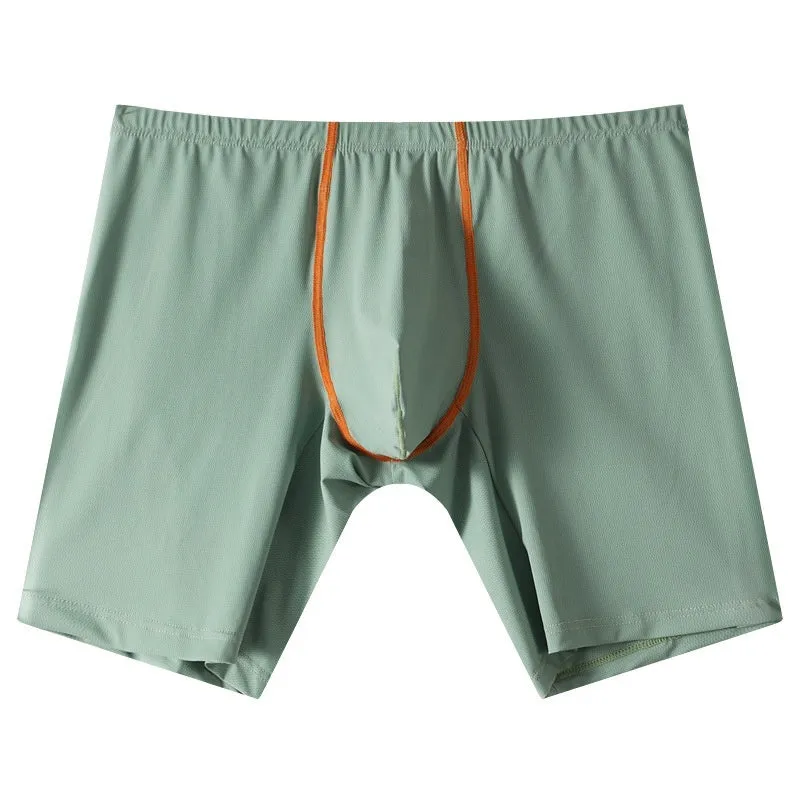 Men's nylon boxer shorts with a U-convex pouch design in multiple colours on a white background.