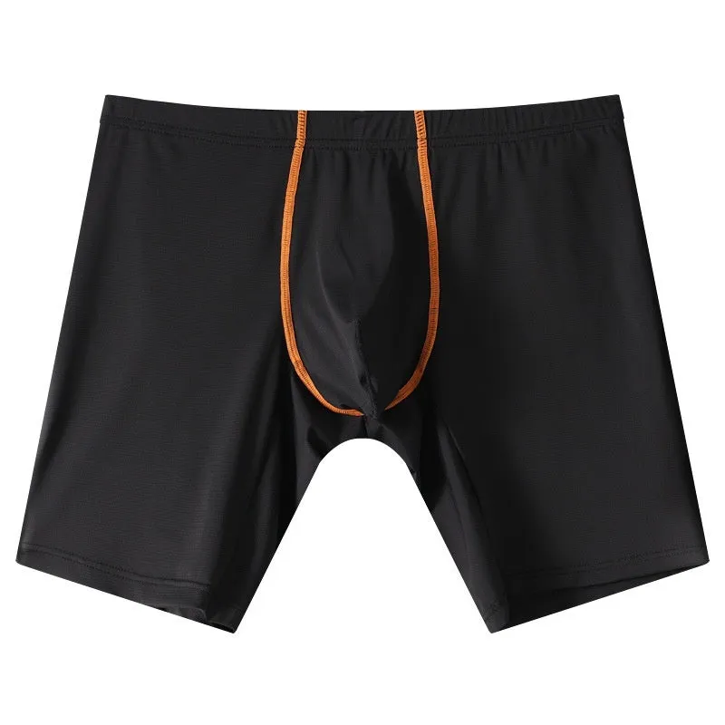 Men's nylon boxer shorts with a U-convex pouch design in multiple colours on a white background.