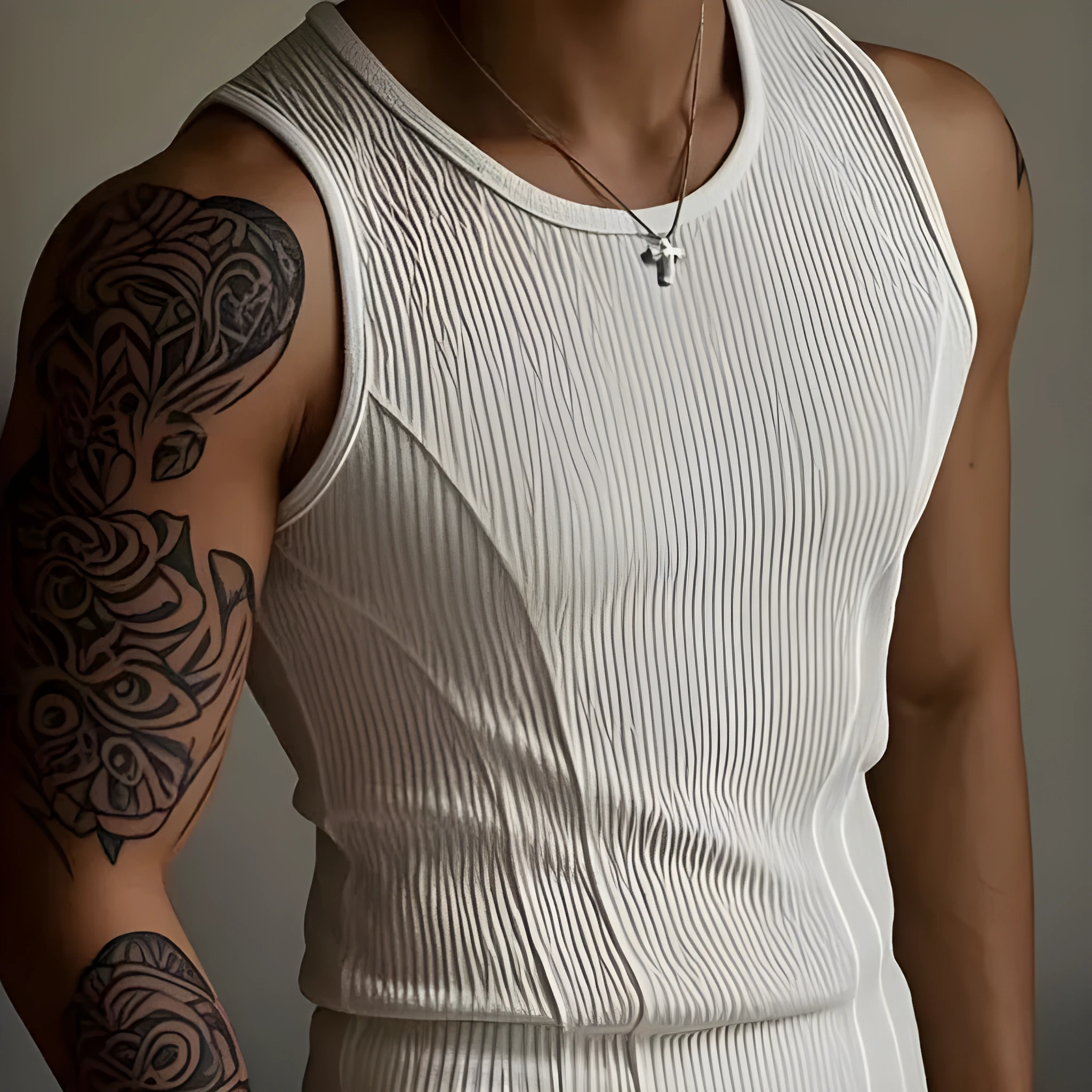 Men's black I-shaped athletic vest tank top with American stitching detail