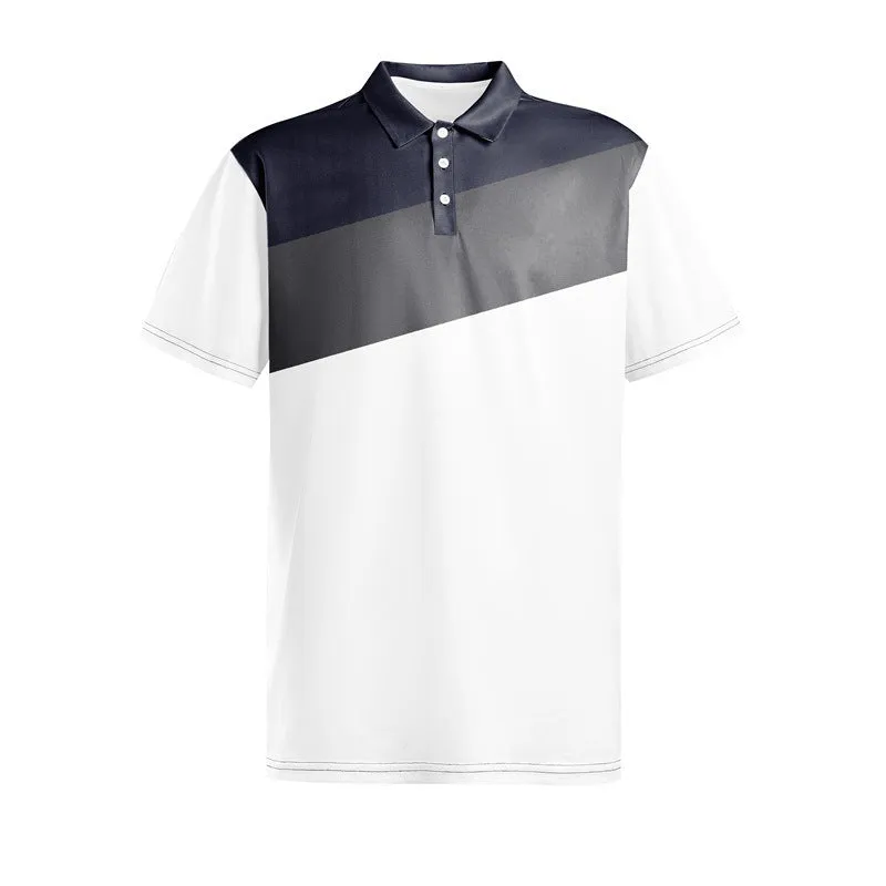 Men's loose grey t-shirt with a colourful 3D digital abstract print on the front.