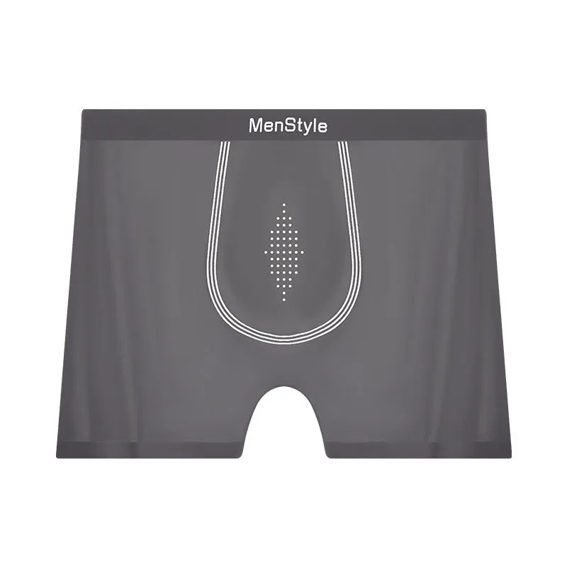 Men's seamless nylon boxer shorts showing single-layer construction and mid waist design