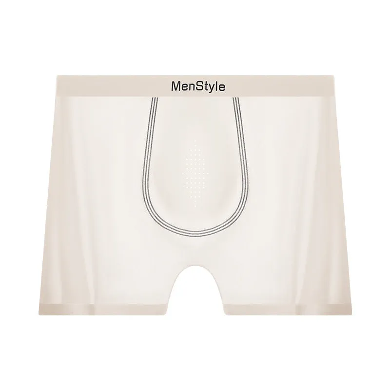 Men's seamless nylon boxer shorts showing single-layer construction and mid waist design