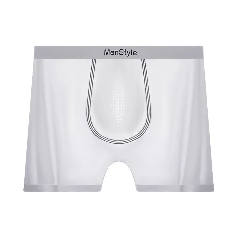Men's seamless nylon boxer shorts showing single-layer construction and mid waist design