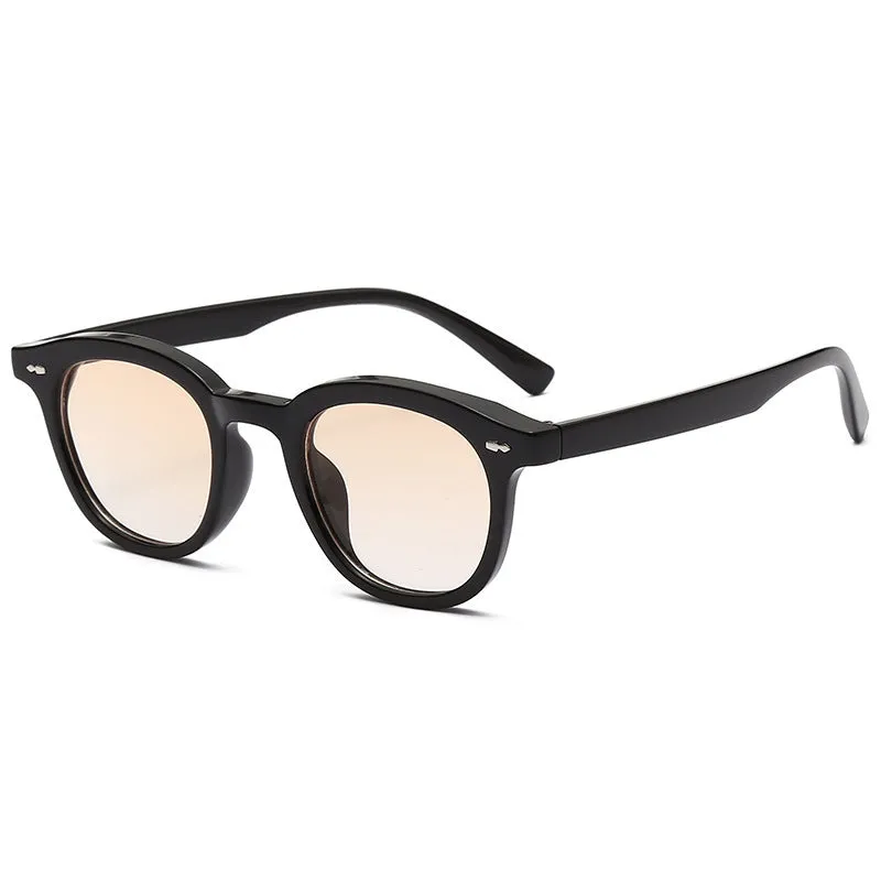 Retro round fashion sunglasses with a PC frame and metal hinge