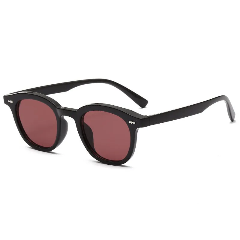 Retro round fashion sunglasses with a PC frame and metal hinge