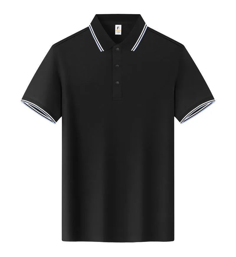Short sleeve lapel T-shirt in long-staple cotton shown in multiple colours on size chart.