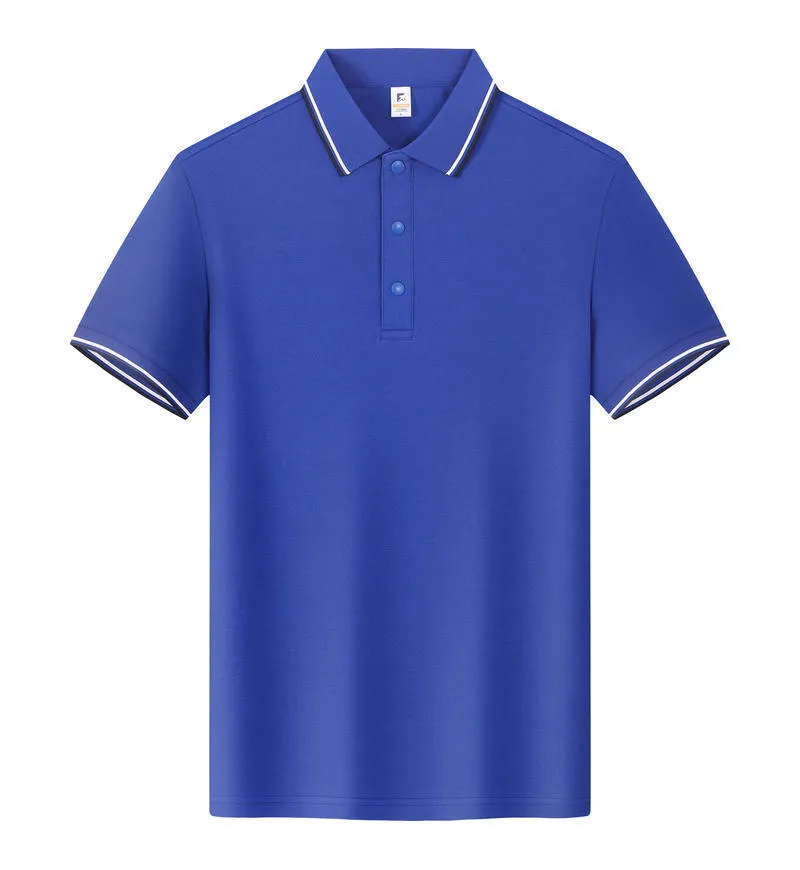 Short sleeve lapel T-shirt in long-staple cotton shown in multiple colours on size chart.