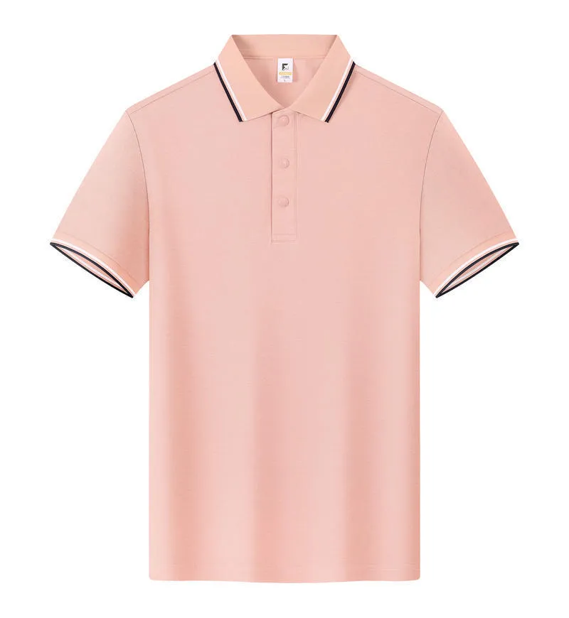 Short sleeve lapel T-shirt in long-staple cotton shown in multiple colours on size chart.