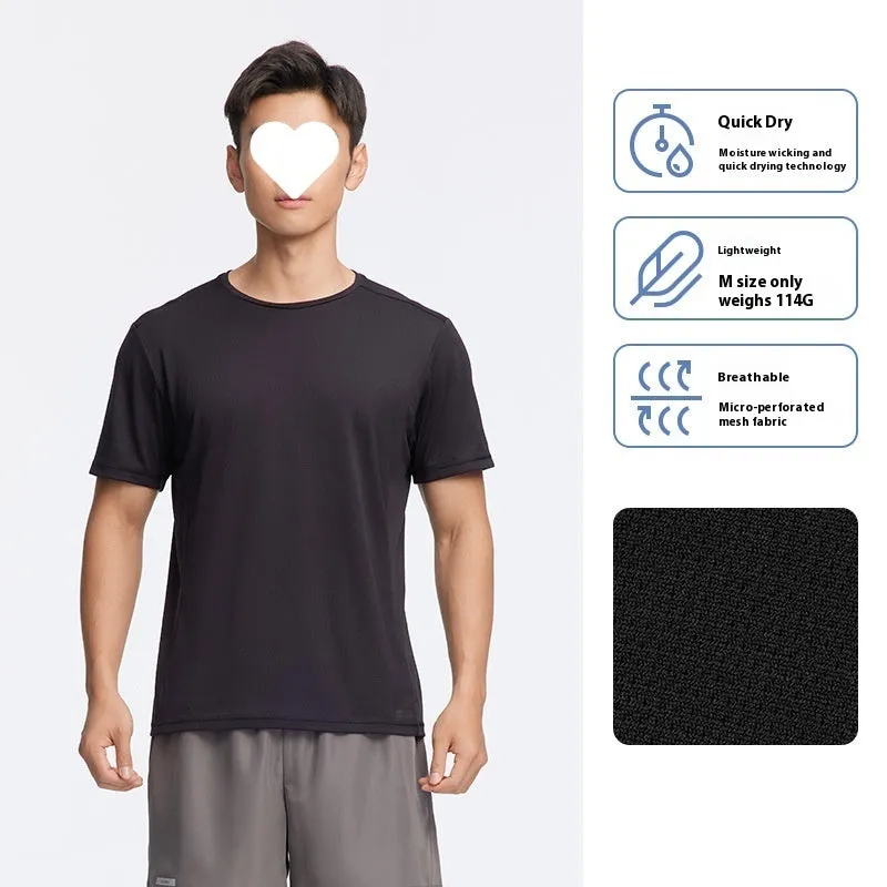 Men's thin quick-dry polyester running t-shirt shown in Classic Black colour.
