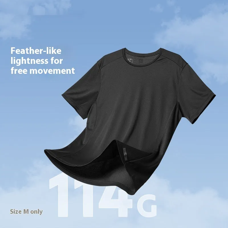 Men's thin quick-dry polyester running t-shirt shown in Classic Black colour.