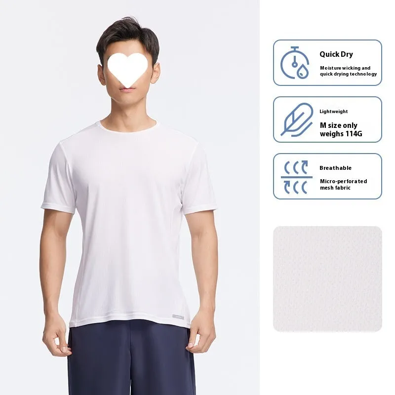 Men's thin quick-dry polyester running t-shirt shown in Classic Black colour.