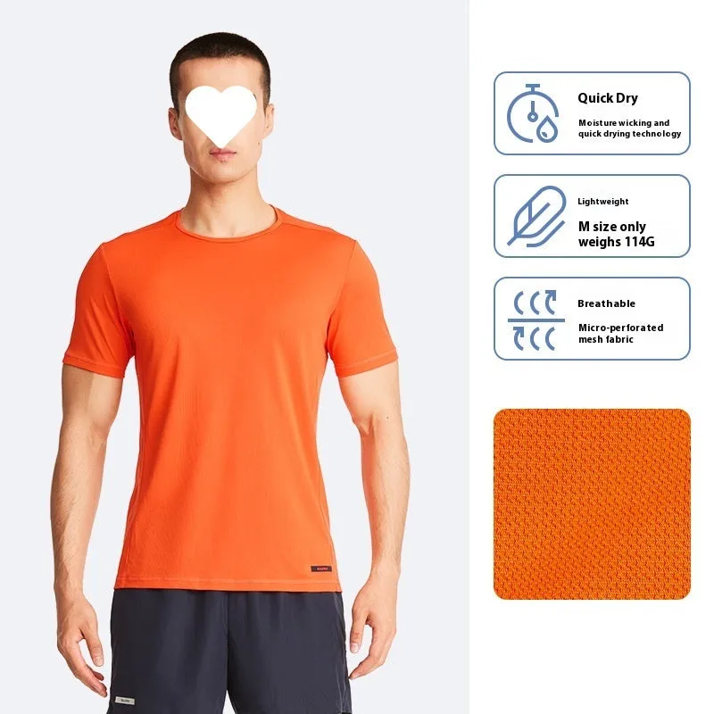 Men's thin quick-dry polyester running t-shirt shown in Classic Black colour.