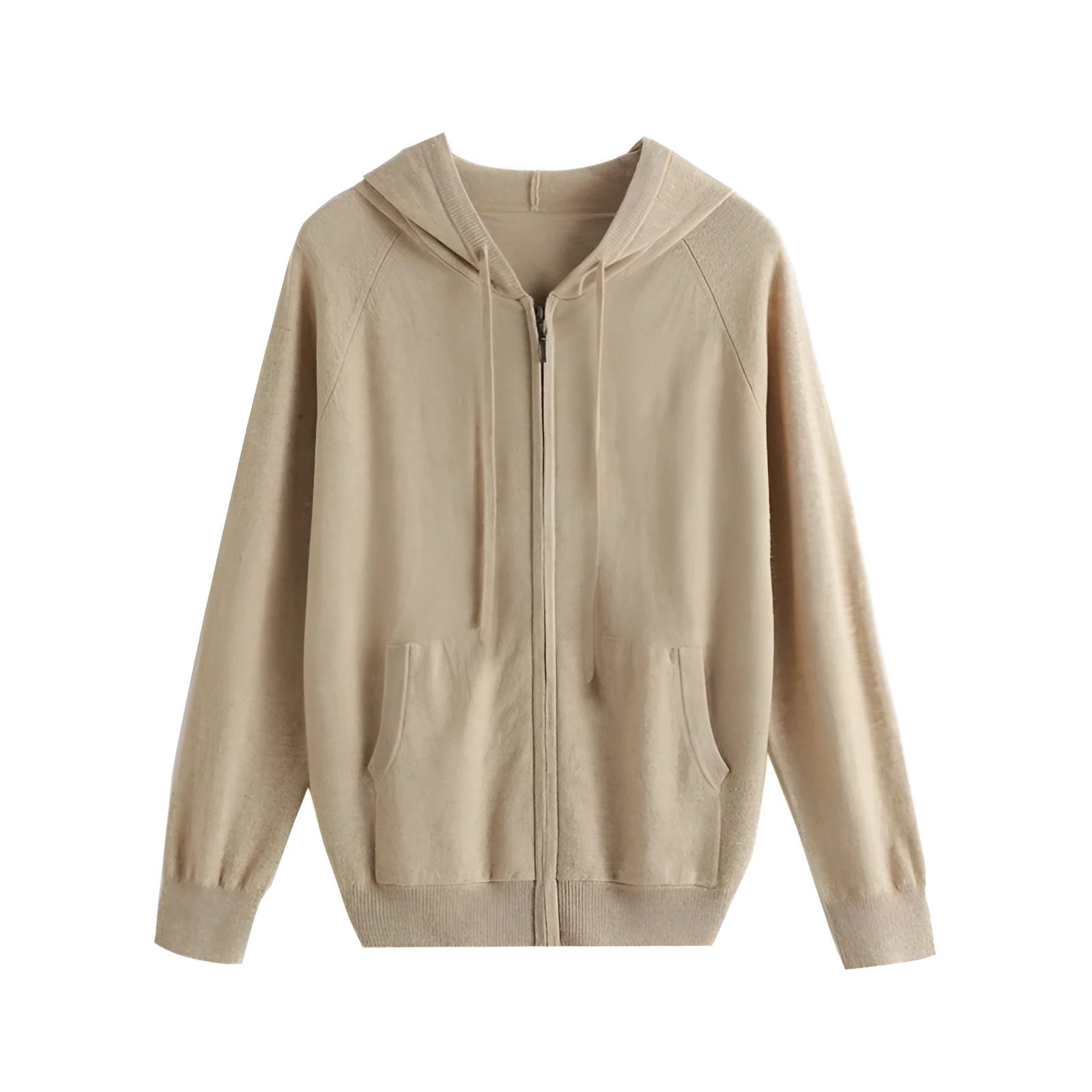 Men's hooded cashmere cardigan with zipper front in solid colours for work wear