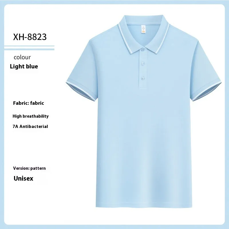 Slim fit antibacterial polo shirt with lapel collar in light purple colour showing short sleeves