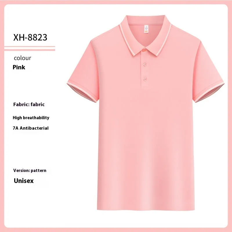 Slim fit antibacterial polo shirt with lapel collar in light purple colour showing short sleeves