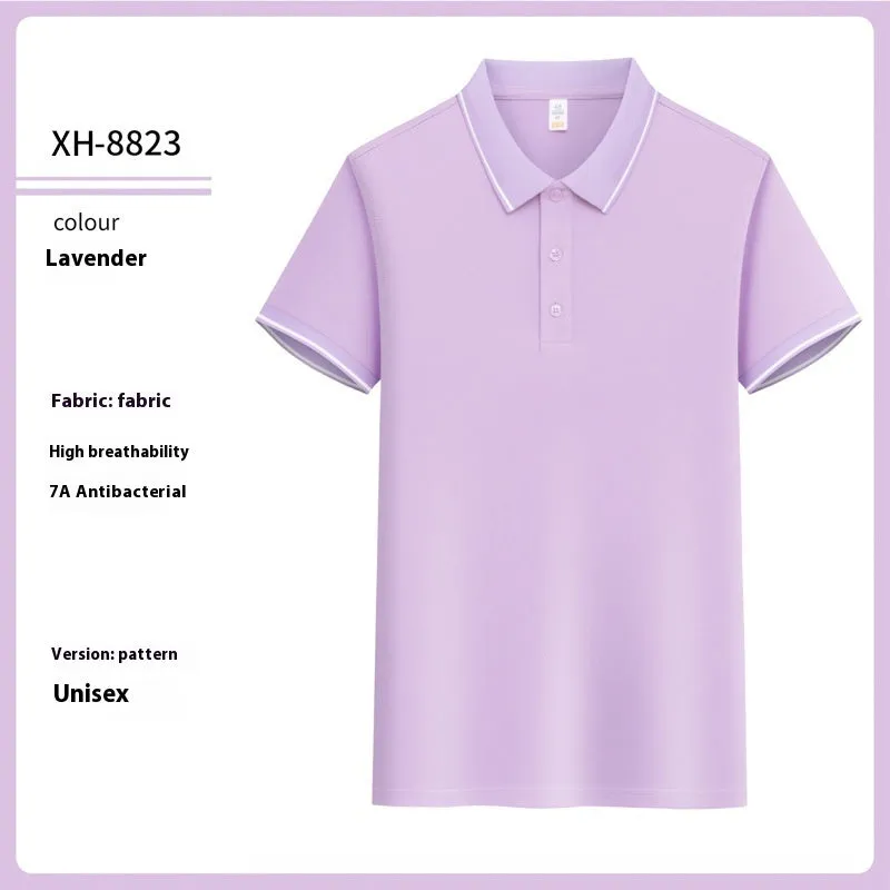 Slim fit antibacterial polo shirt with lapel collar in light purple colour showing short sleeves