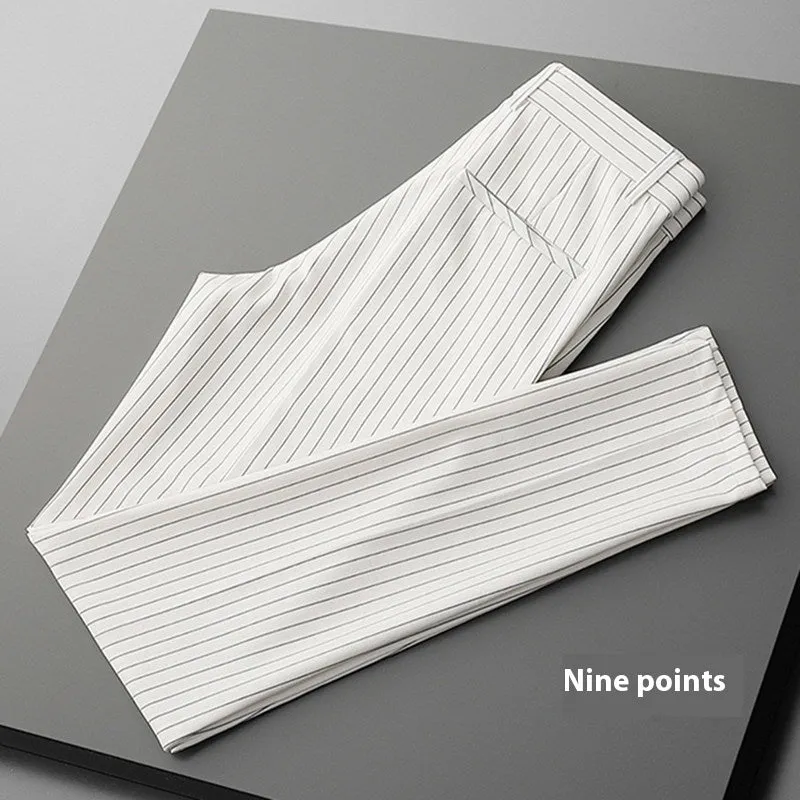 Men's loose striped suit pants in black and white cropped jeans and trousers styles