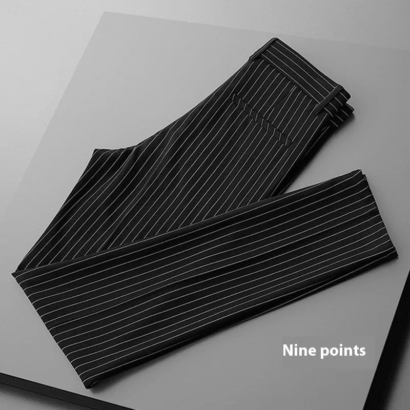 Men's loose striped suit pants in black and white cropped jeans and trousers styles