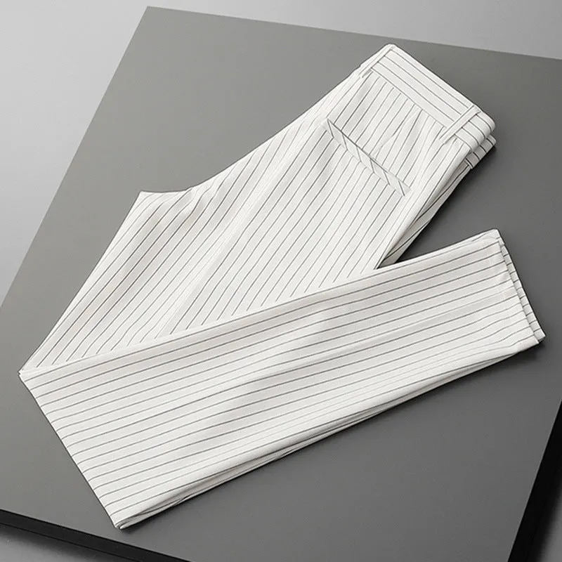 Men's loose striped suit pants in black and white cropped jeans and trousers styles