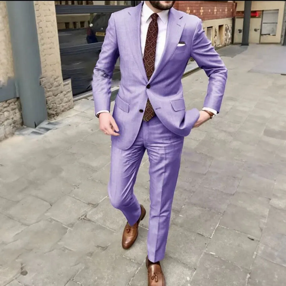 Men's slim fit two-button business suit in acetate fabric with pants, available in multiple colours and sizes