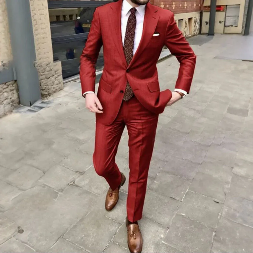 Men's slim fit two-button business suit in acetate fabric with pants, available in multiple colours and sizes