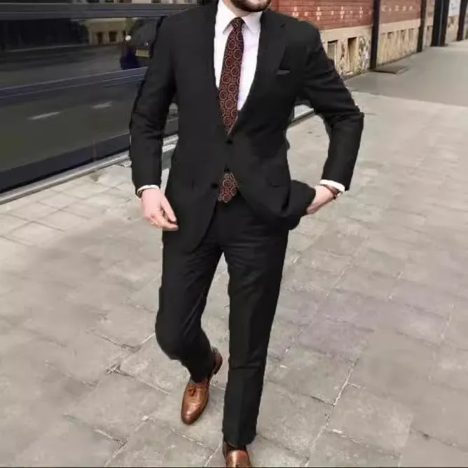 Men's slim fit two-button business suit in acetate fabric with pants, available in multiple colours and sizes