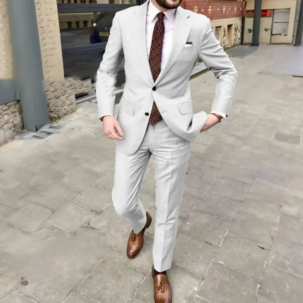 Men's slim fit two-button business suit in acetate fabric with pants, available in multiple colours and sizes