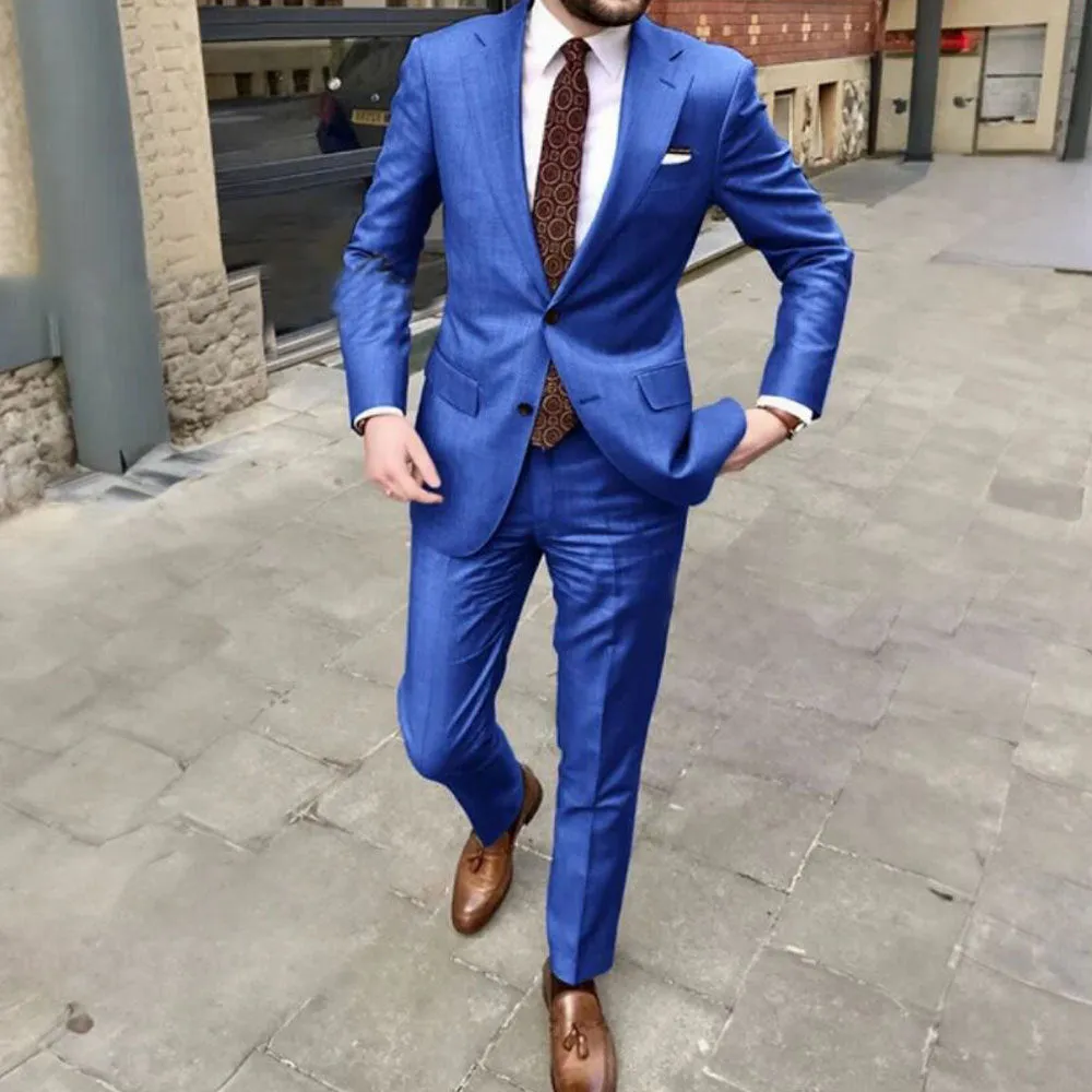 Men's slim fit two-button business suit in acetate fabric with pants, available in multiple colours and sizes