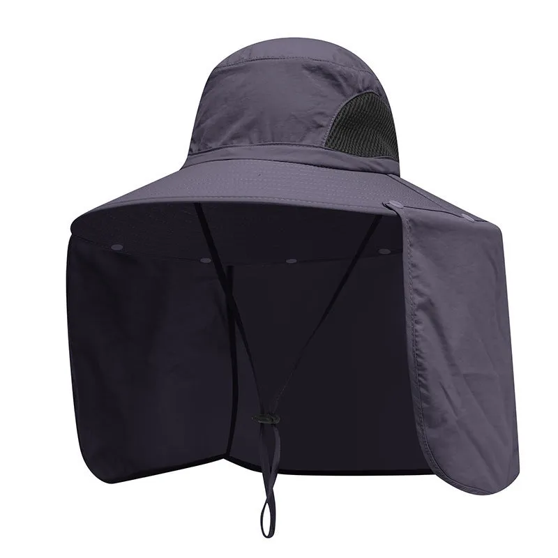 Nylon fisherman hat with neck sun protection flap in camouflage pattern