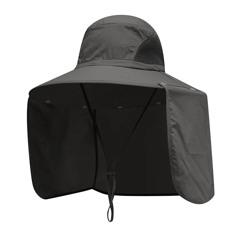 Nylon fisherman hat with neck sun protection flap in camouflage pattern