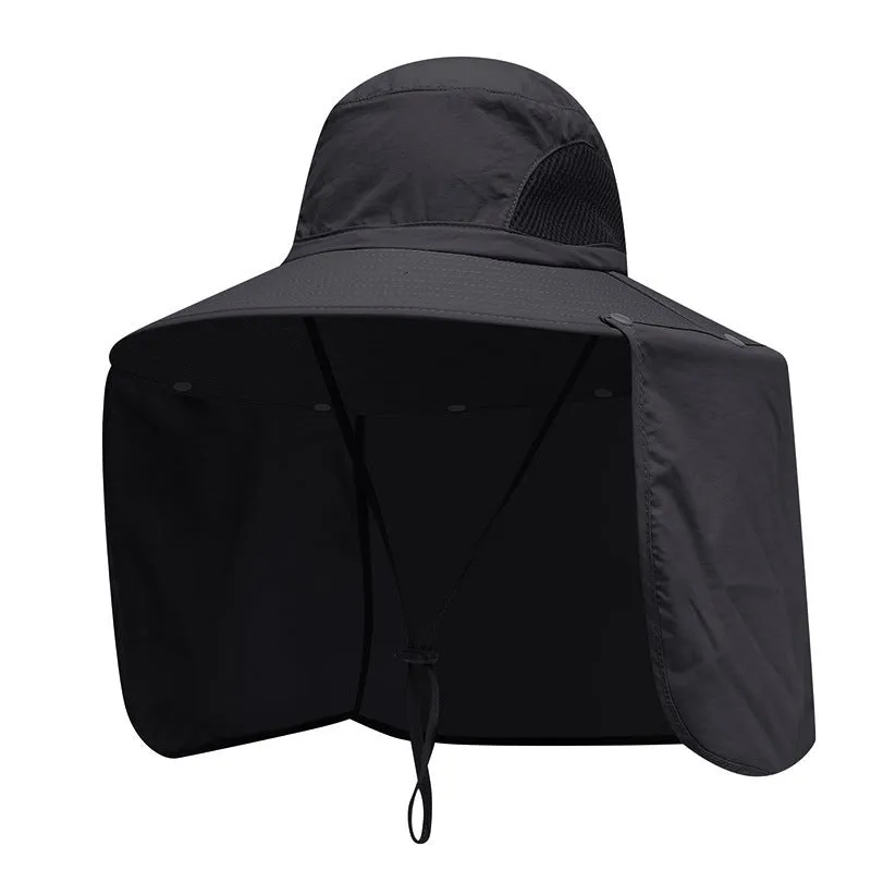 Nylon fisherman hat with neck sun protection flap in camouflage pattern