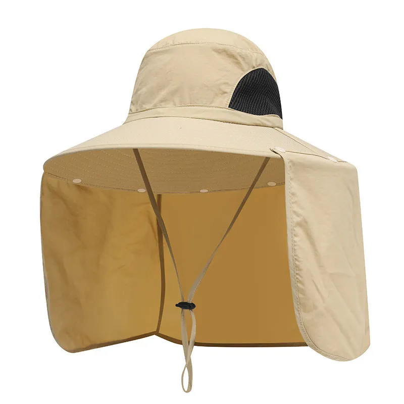 Nylon fisherman hat with neck sun protection flap in camouflage pattern