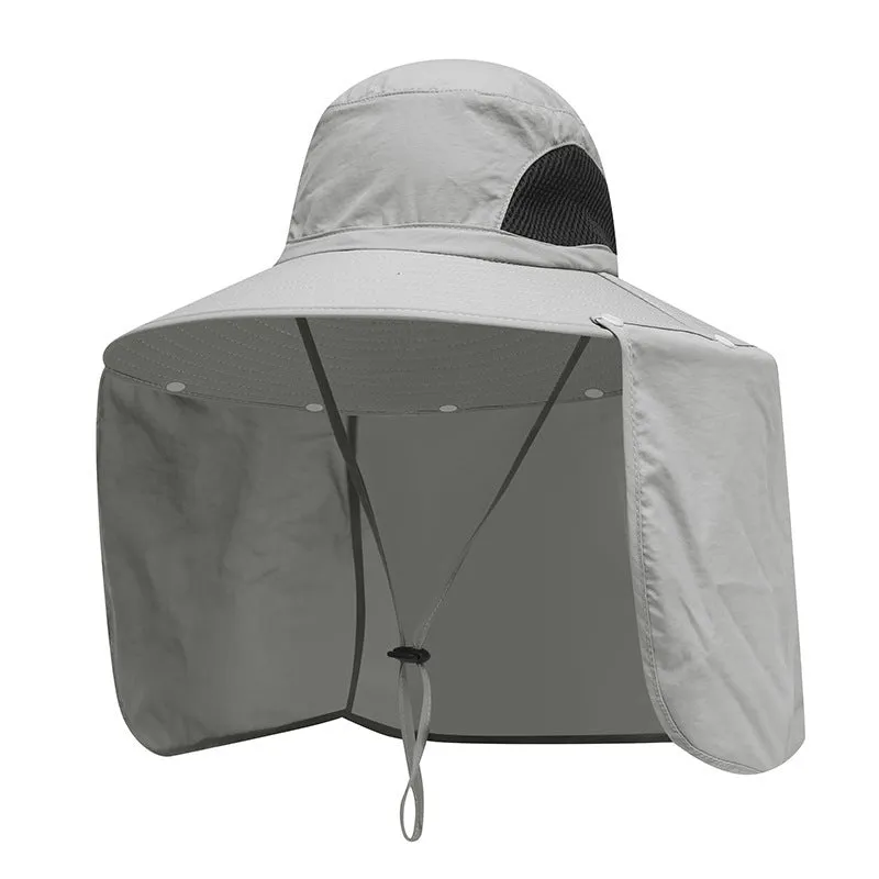 Nylon fisherman hat with neck sun protection flap in camouflage pattern