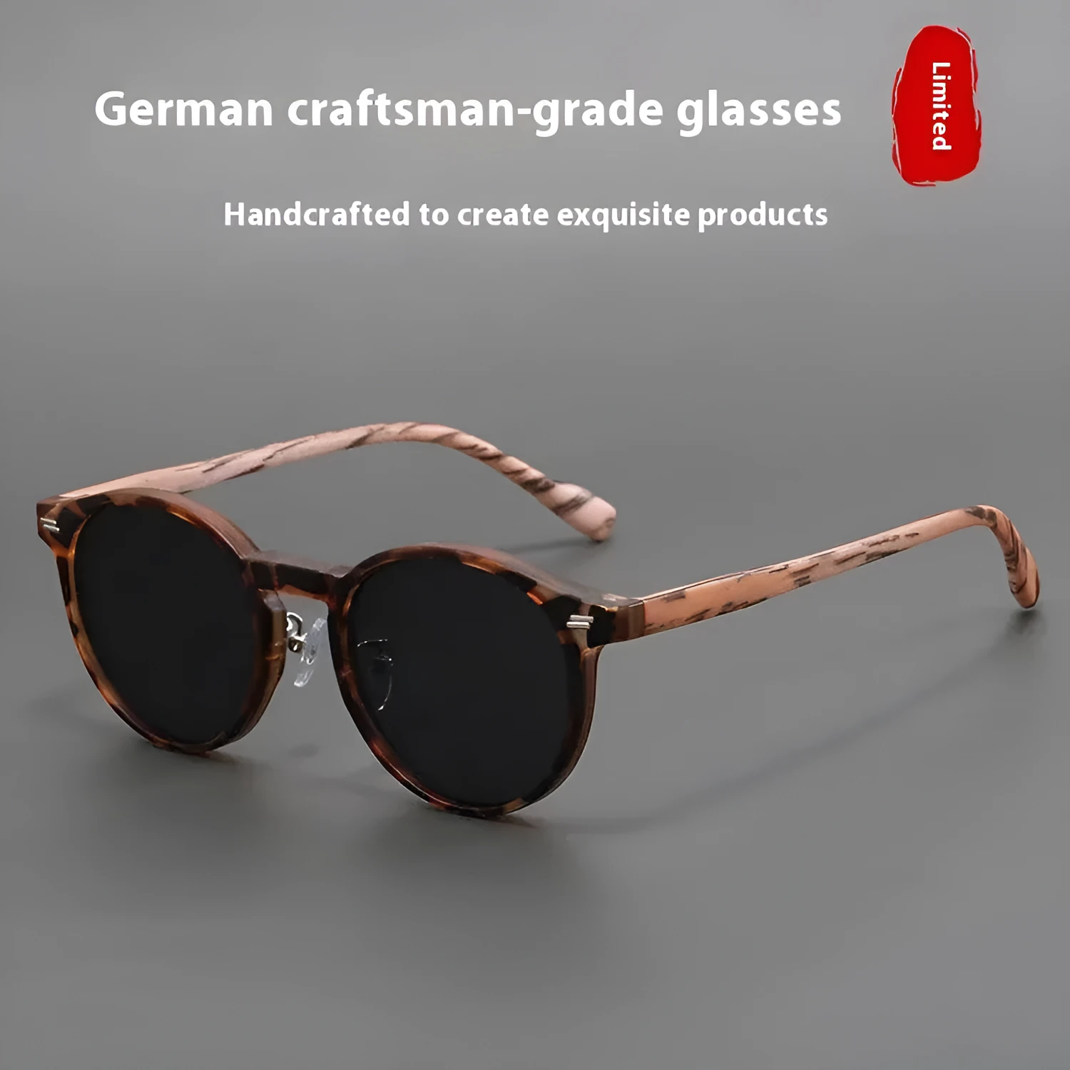 Retro frosted round rim sunglasses with patterned lenses in sand white frame and grey yellow lenses.