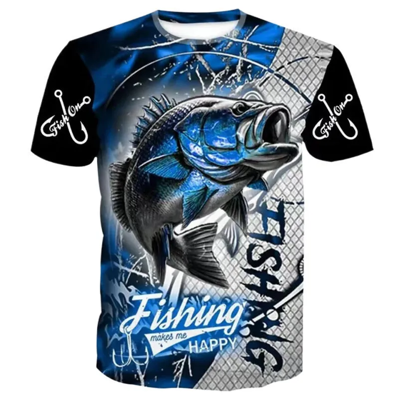 Men's fishing pattern printed t-shirt in loose fit with digital print design