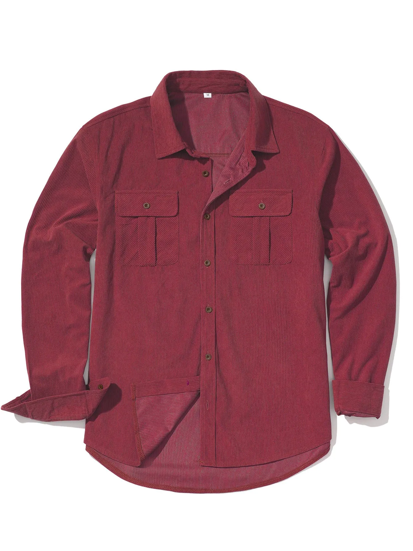 Men's retro corduroy shirt with velvet finish in Army Green colour showing loose fit and long sleeves