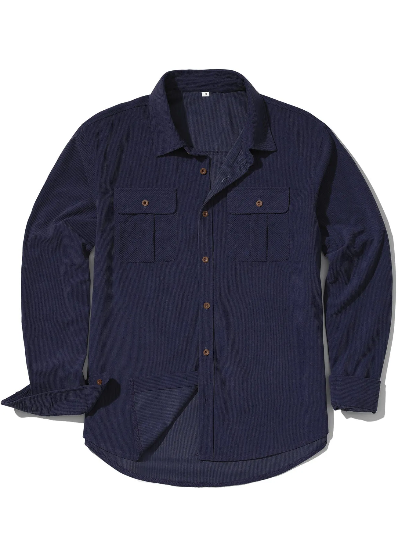 Men's retro corduroy shirt with velvet finish in Army Green colour showing loose fit and long sleeves