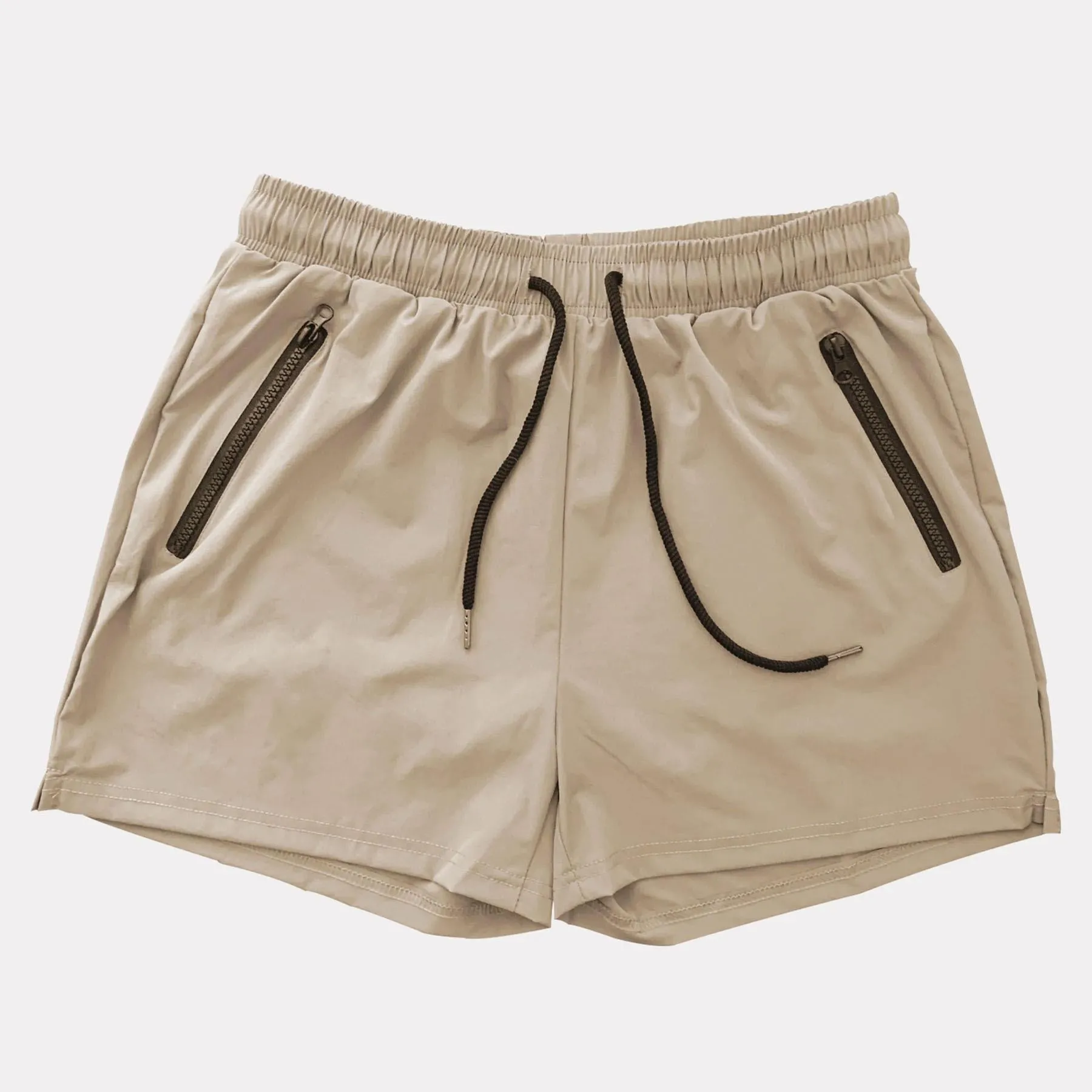 Man wearing mid-waist blue casual sports shorts made from quick-dry polyester fabric.