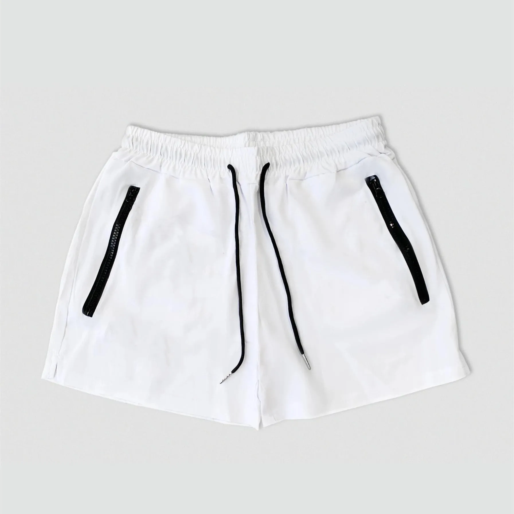 Man wearing mid-waist blue casual sports shorts made from quick-dry polyester fabric.
