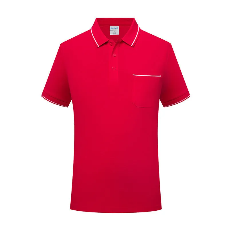 Lapel collar short sleeve polo shirt in spandex with a chest pocket, shown in apricot colour.