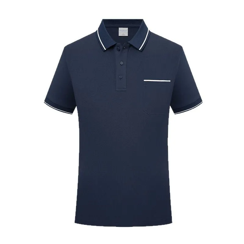 Lapel collar short sleeve polo shirt in spandex with a chest pocket, shown in apricot colour.